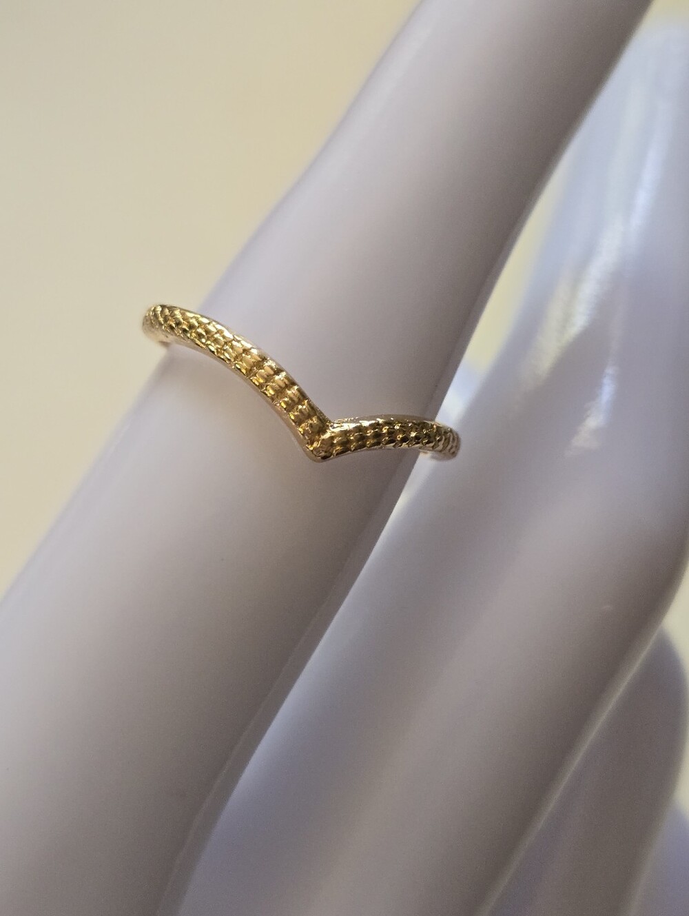Delicate V-Shape Gold Stackable Ring - Picture 2 of 5